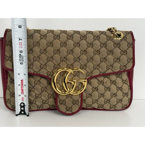 Gucci GG Marmont Monogram Matelassé Diagonal Shoulder Bag Beige and Red - Picture 14 of 16